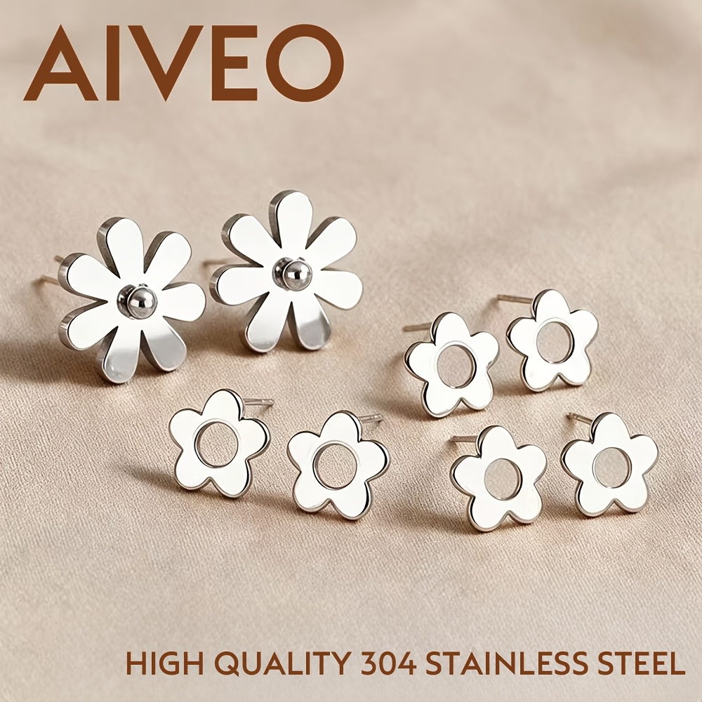 4-Pair Golden Stackable Stud Earrings Set